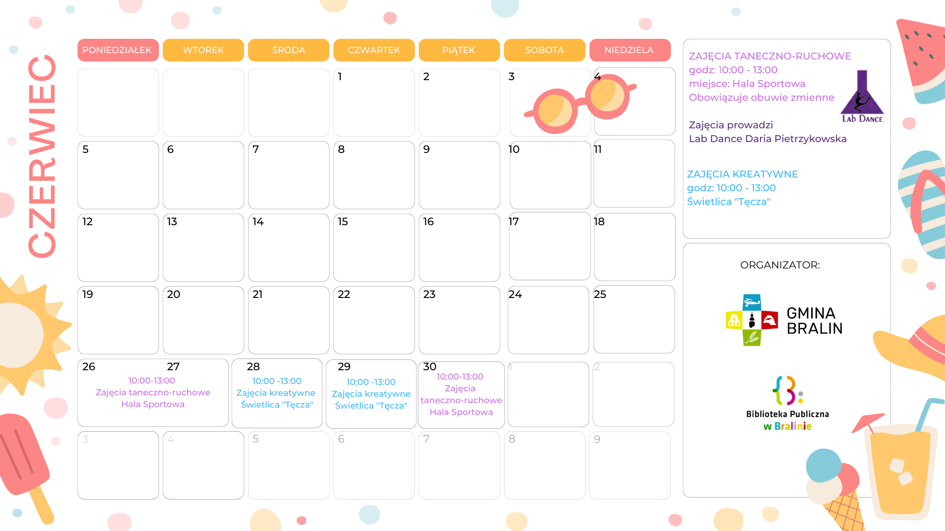 Harmonogram zajęć wakacyjnych w&nbsp;gminie Bralin