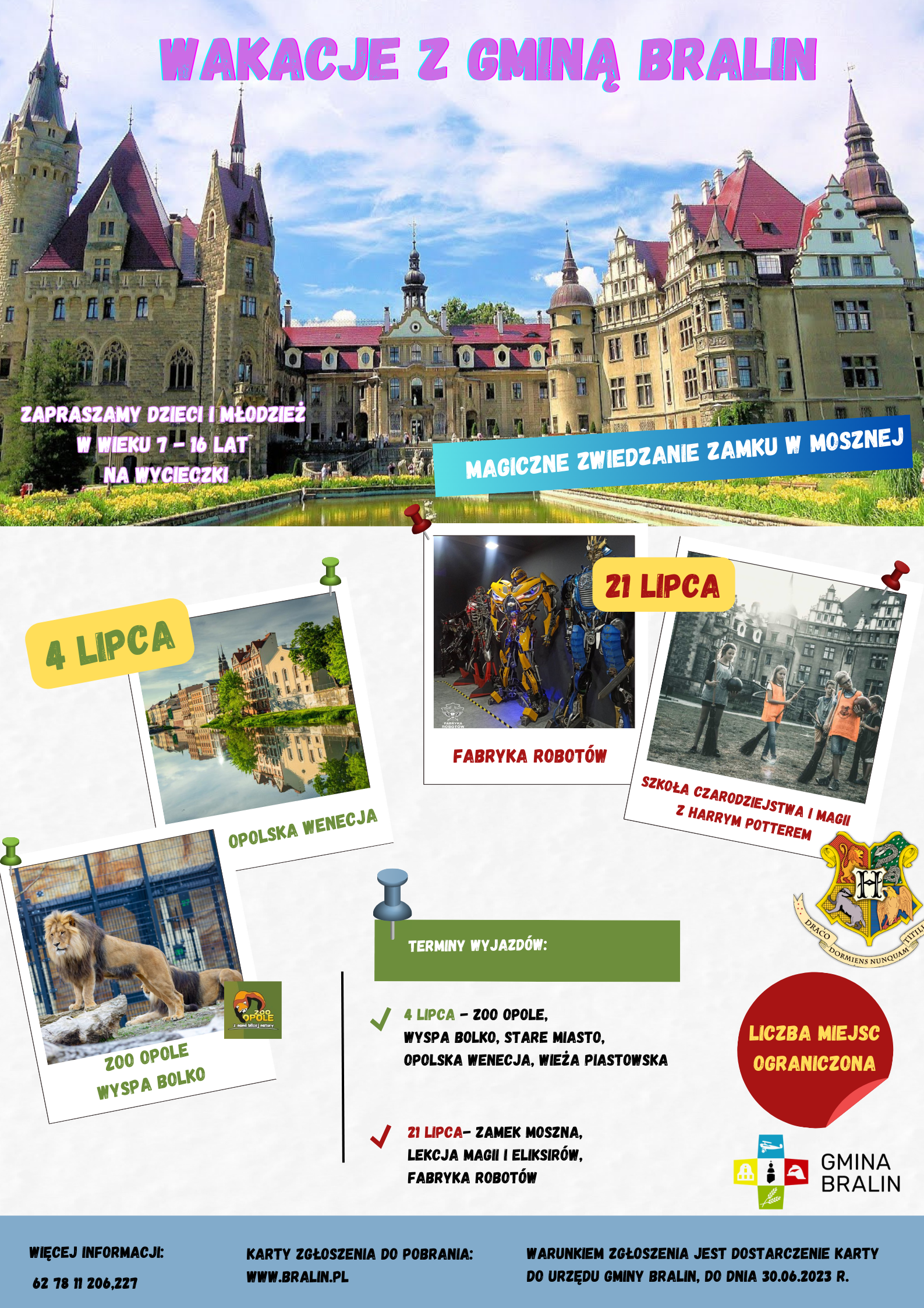 Plakat wycieczki wakacyjne z&nbsp;gminą Bralin