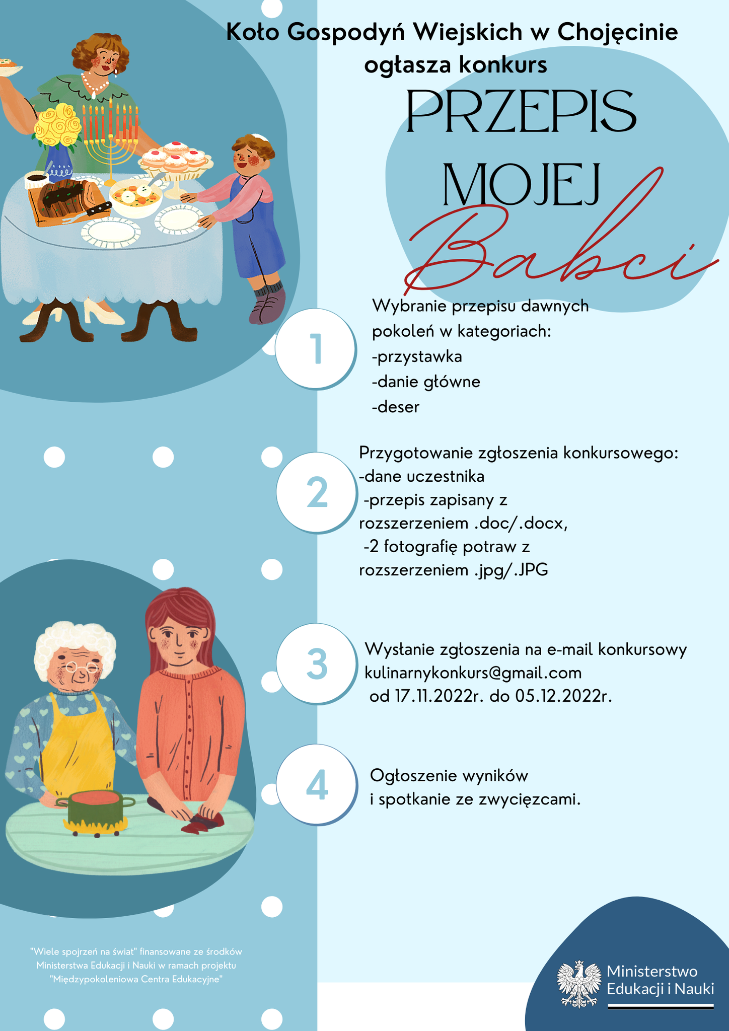 Plakat inf. o konkursie pn. Przepis Mojej Babci