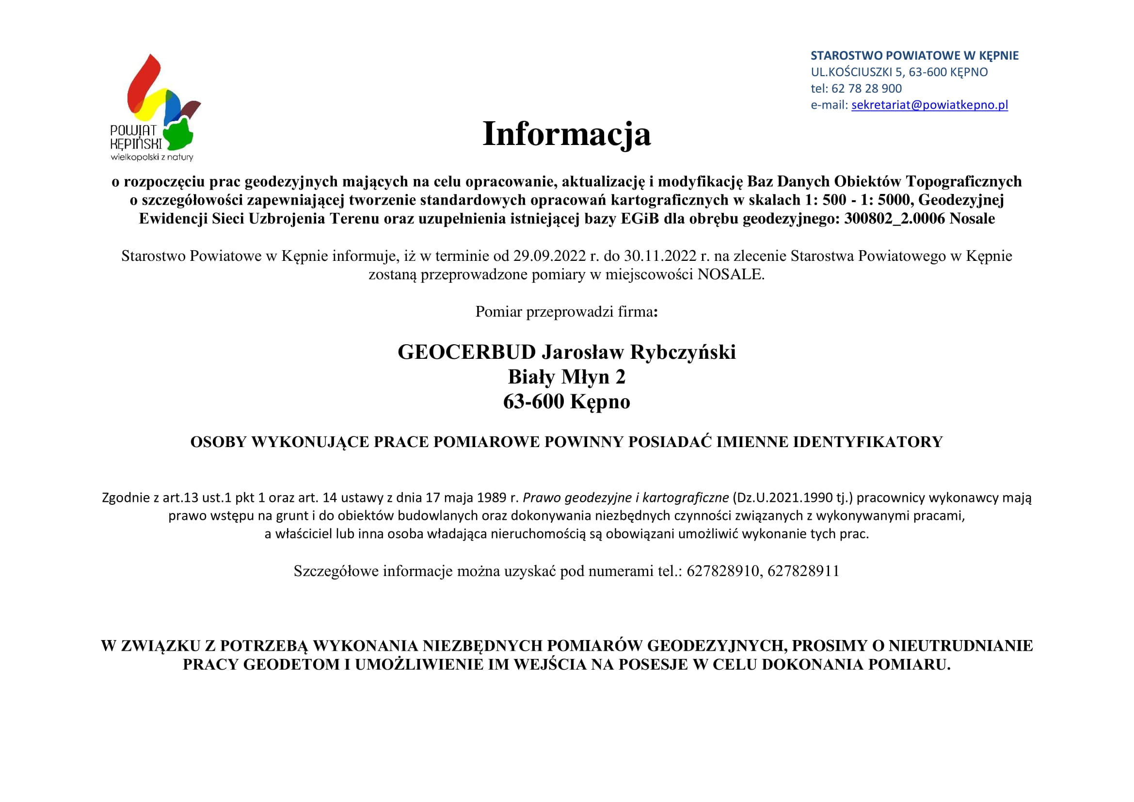 Prace geodezyjne w Nosalach