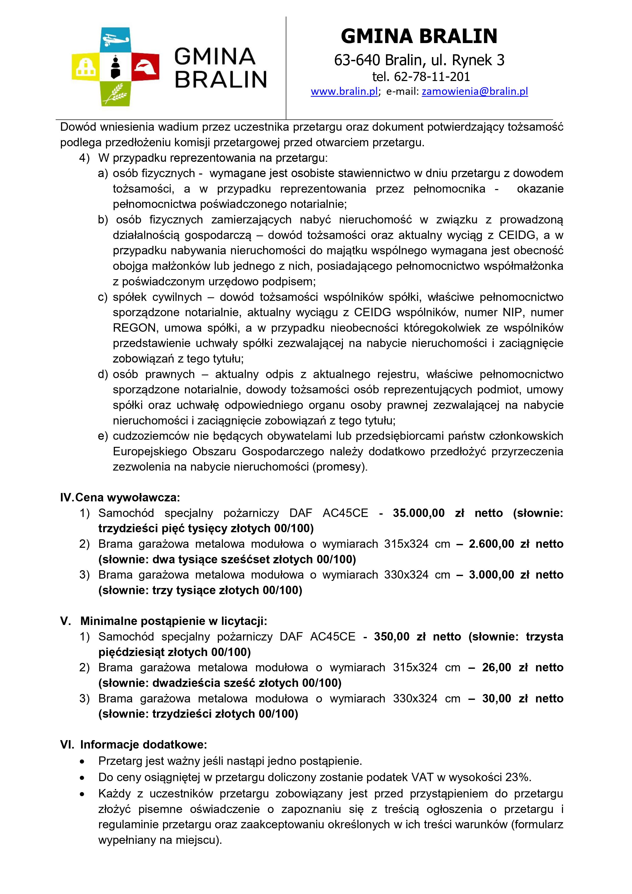 Informacja o&nbsp;przetargu Gmina Bralin