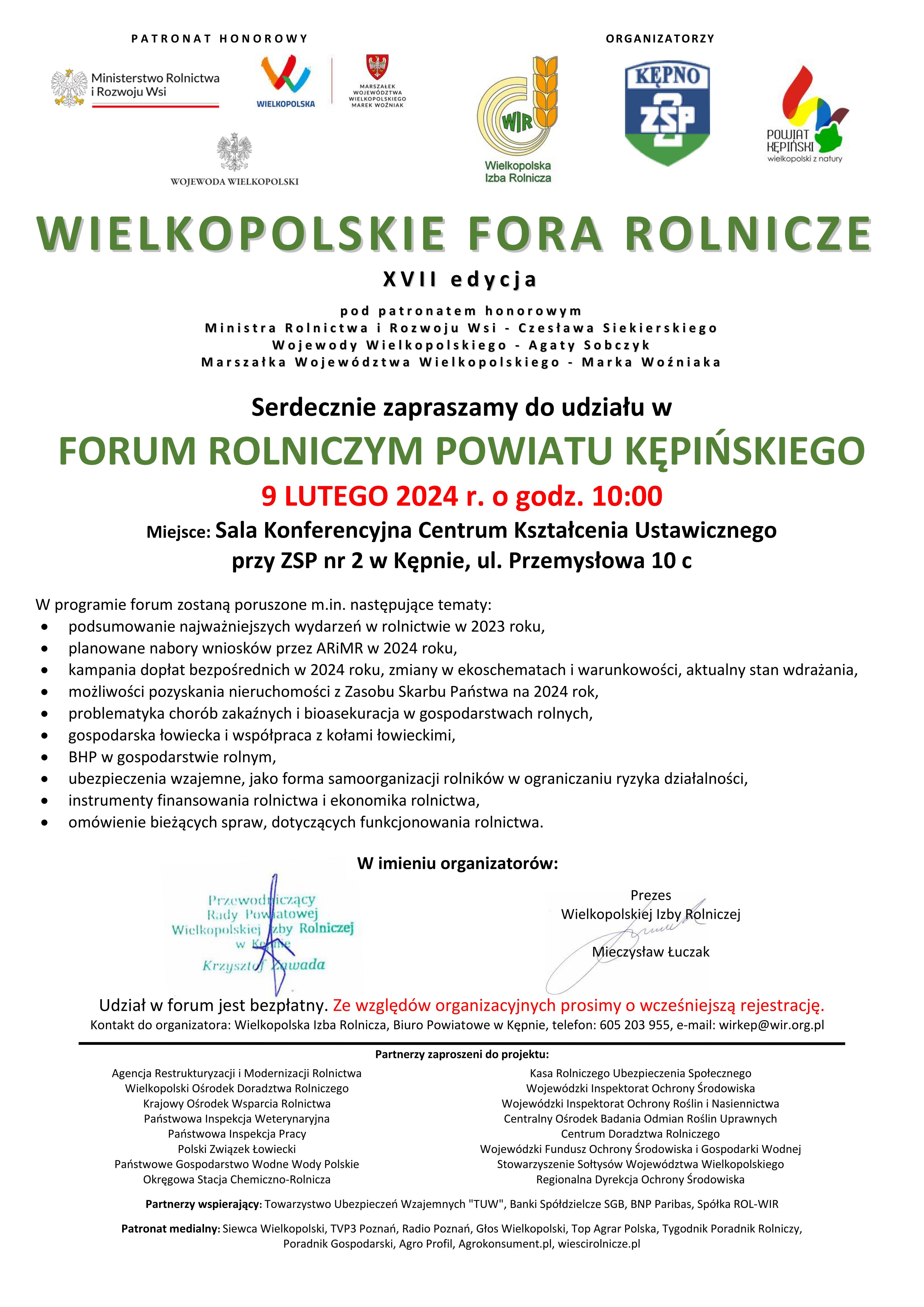 Plakat dot. fora rolniczego w powiecie kepińskim