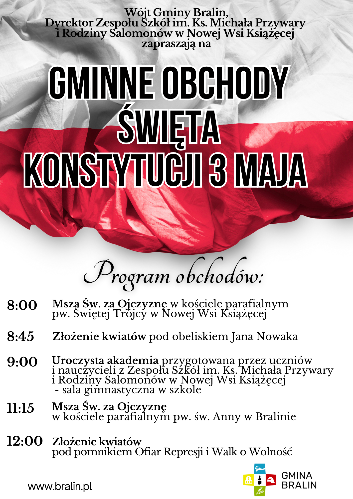 Plakat na&nbsp;3 maja, flaga biało czerwona