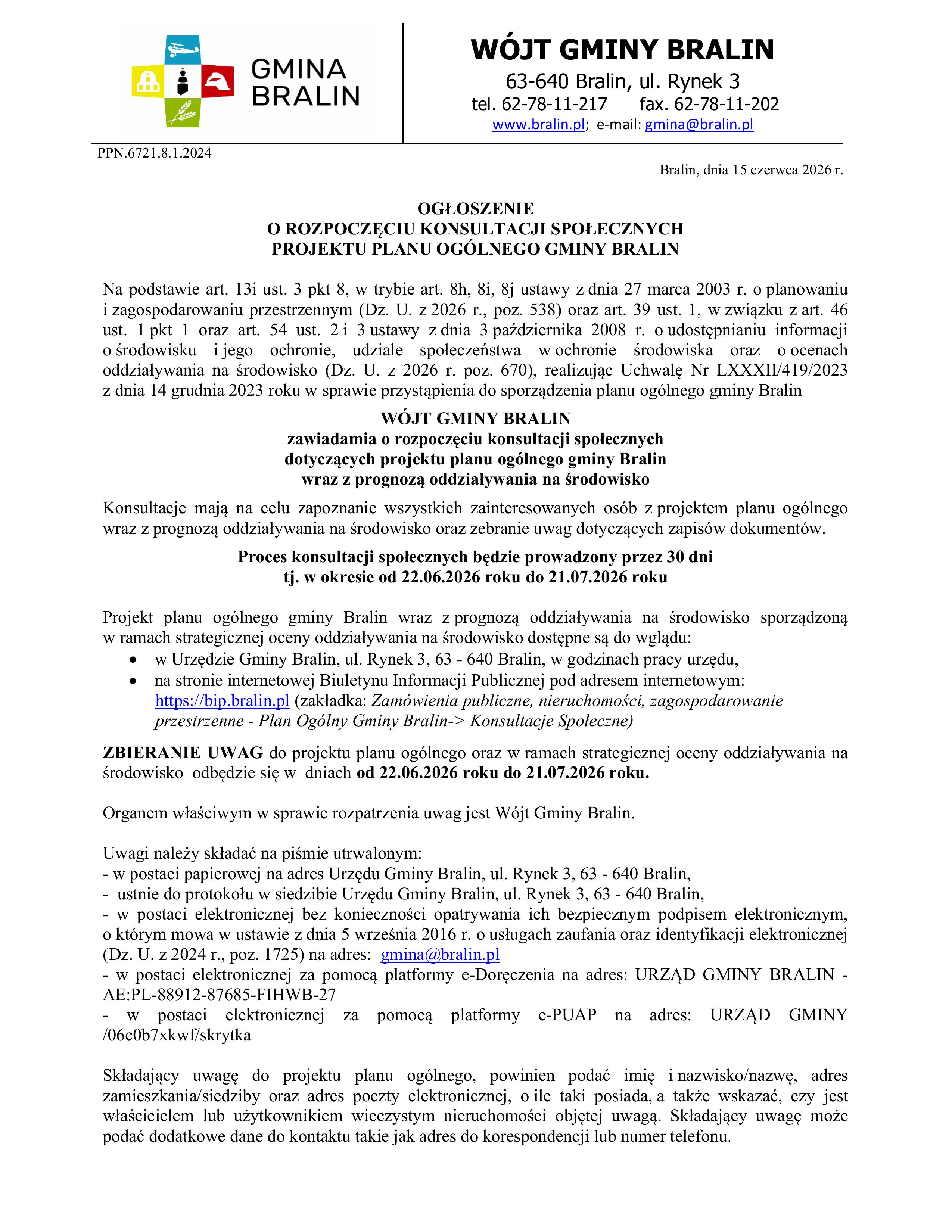 Ogłoszenie o&nbsp;konsultacjach społecznych
