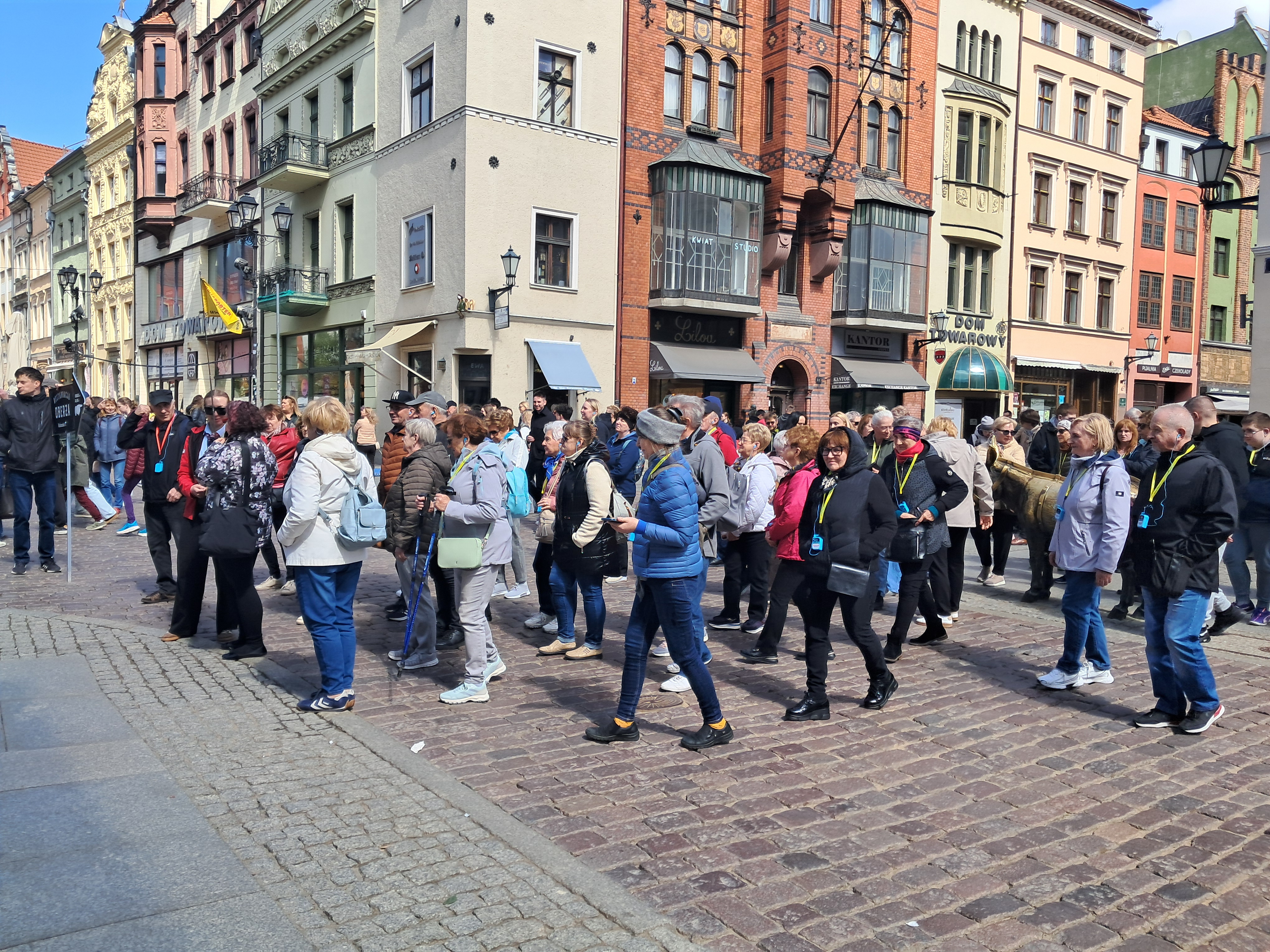 Toruń, wycieczka spaceruje po rynku