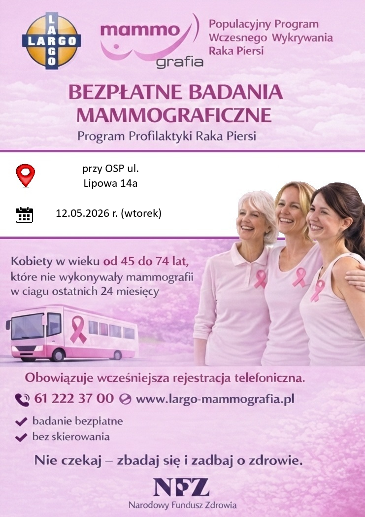 Plakat bezpłatne badania mammograficzne
