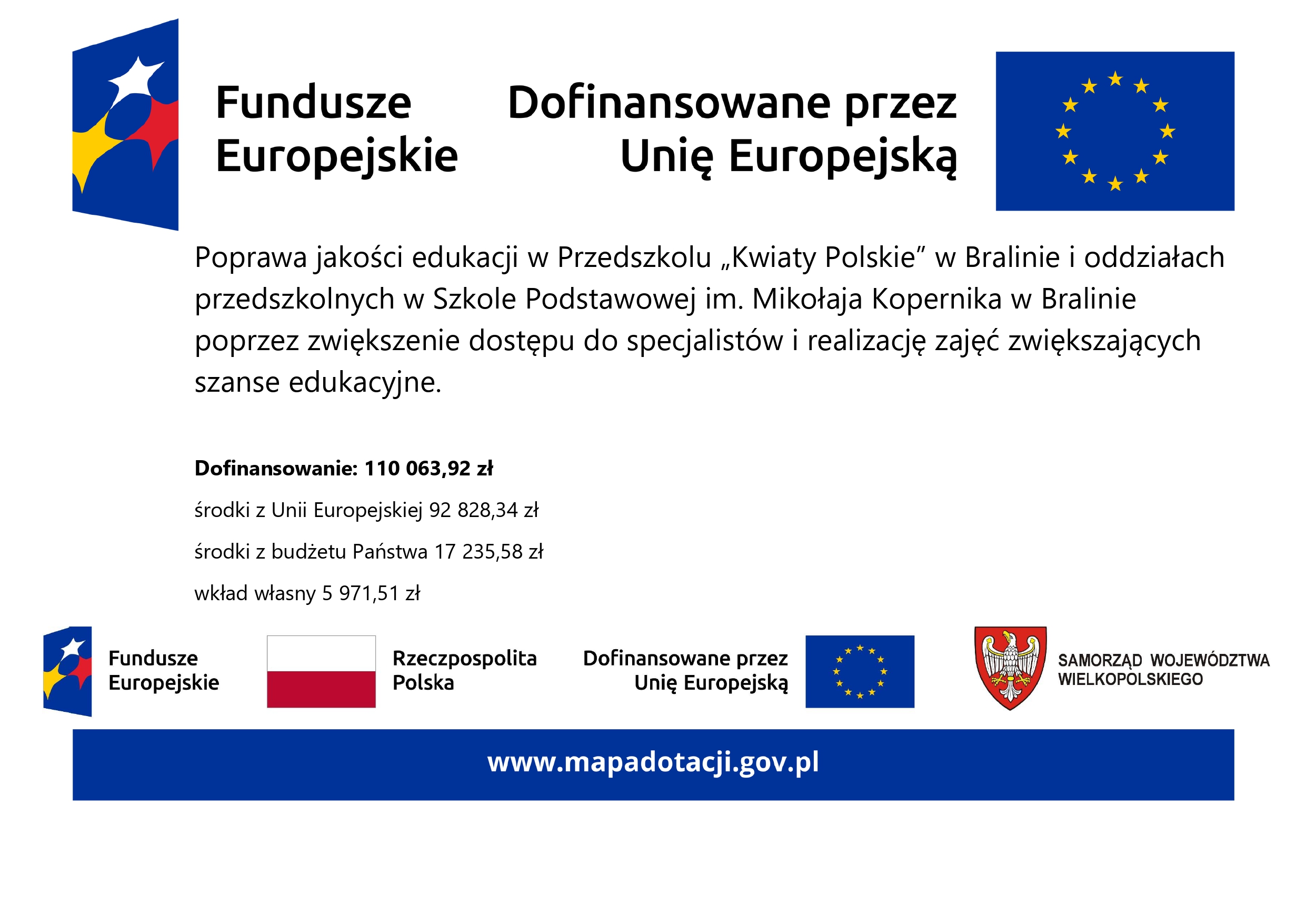 Dofinansowanie Informacja o dofinansowaniu