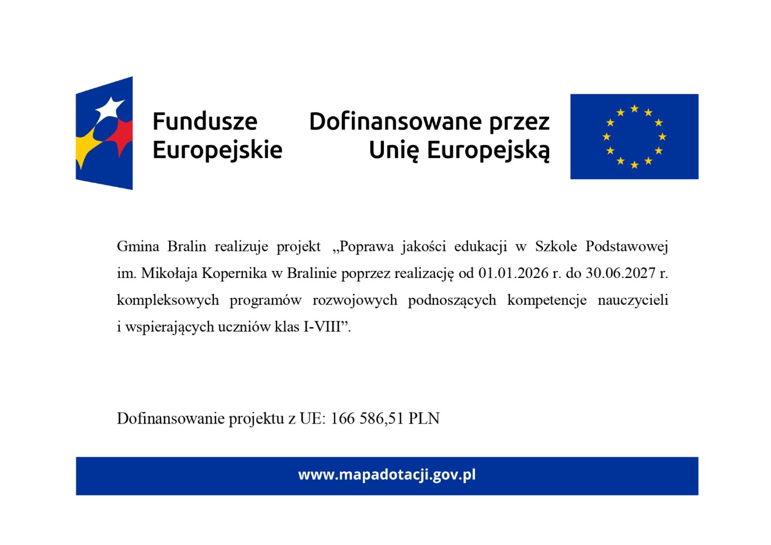 Dofinansowanie Plakat dofinansowanie szkoła