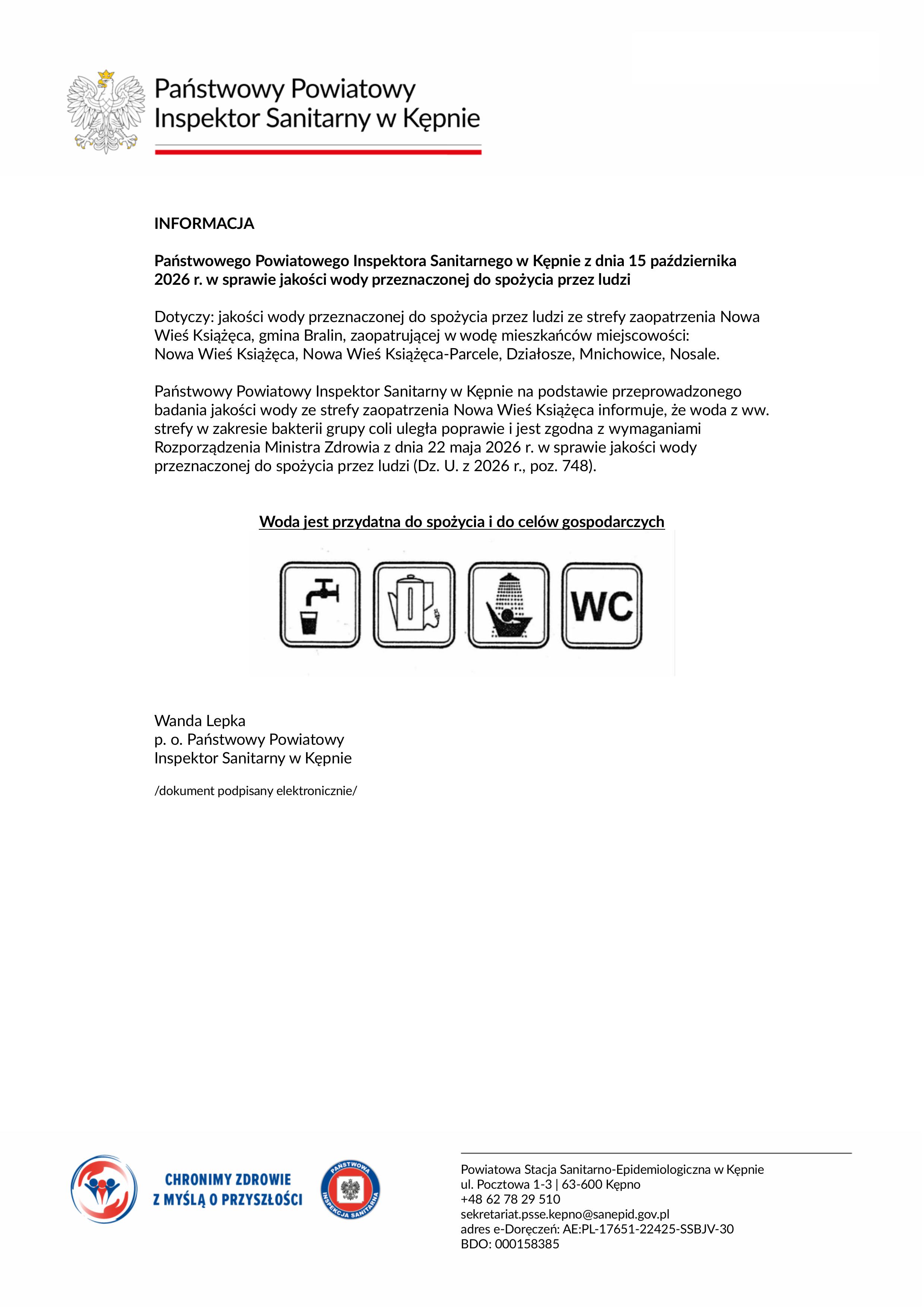 Informacja o&nbsp;stanie wody