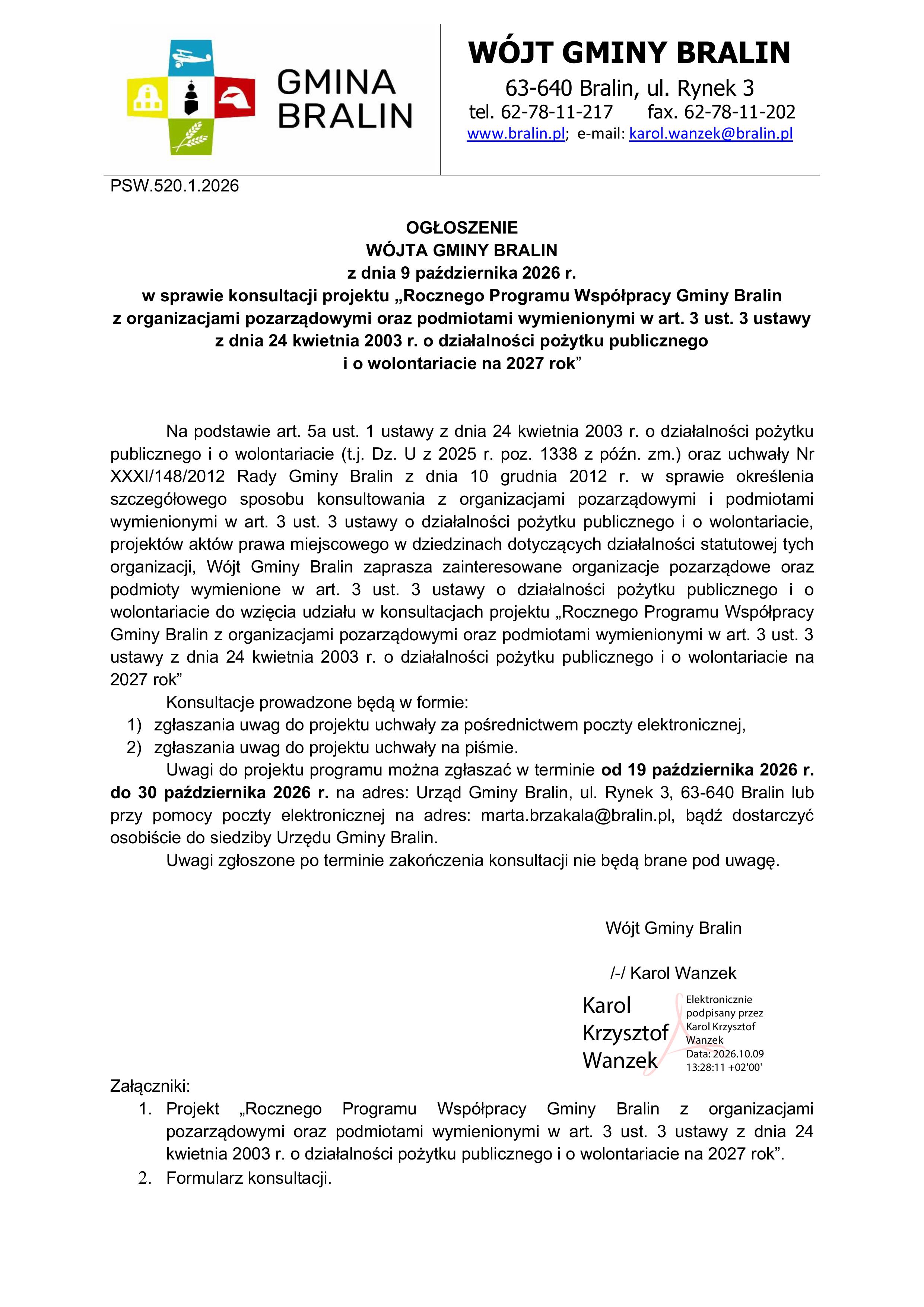 Ogłoszenie o&nbsp;konsultacjach