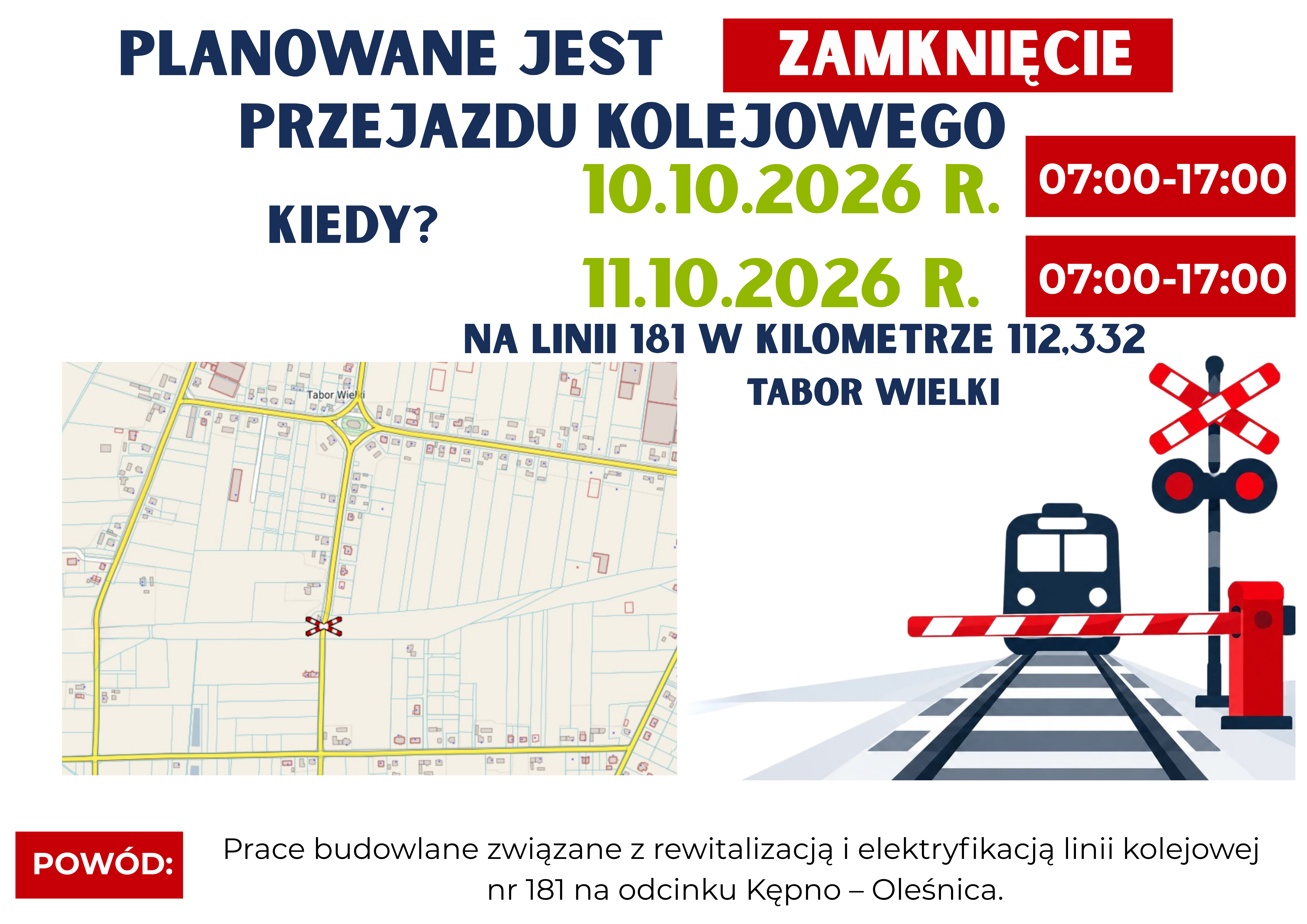 Komunikat dot. zamknięcia przejazdu kolejowego