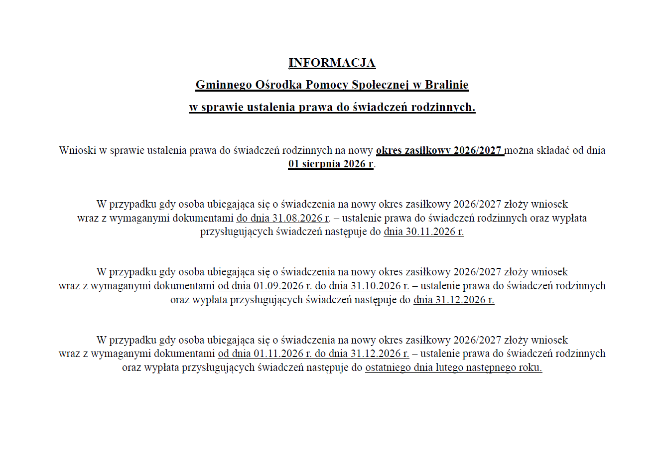 Informacja Gminnego Ośrodka Pomocy Społecznej w&nbsp;Bralinie