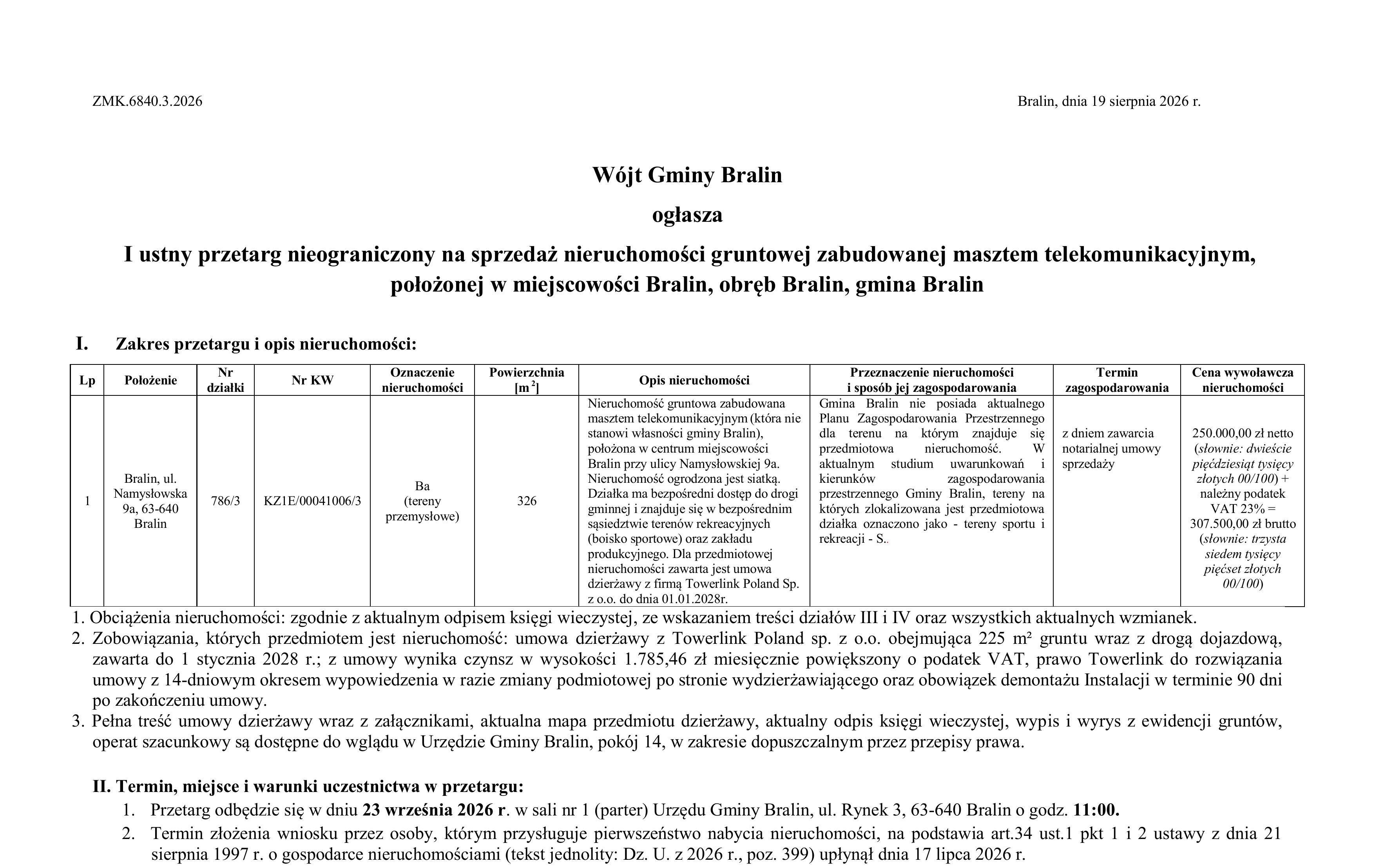 Ogłoszenie o&nbsp;przetargu