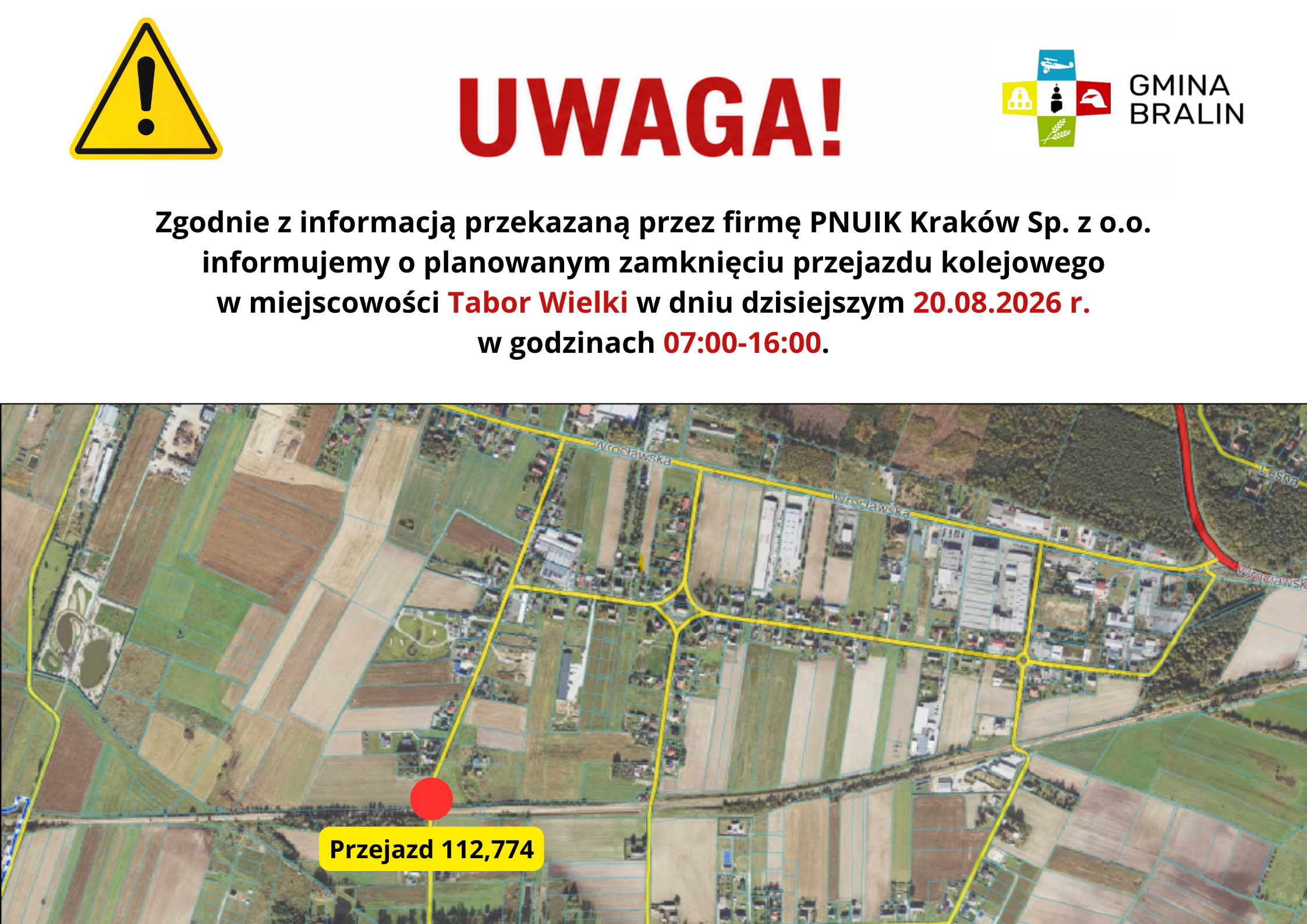Komunikat o&nbsp;zamknięciu przejazdu kolejowego