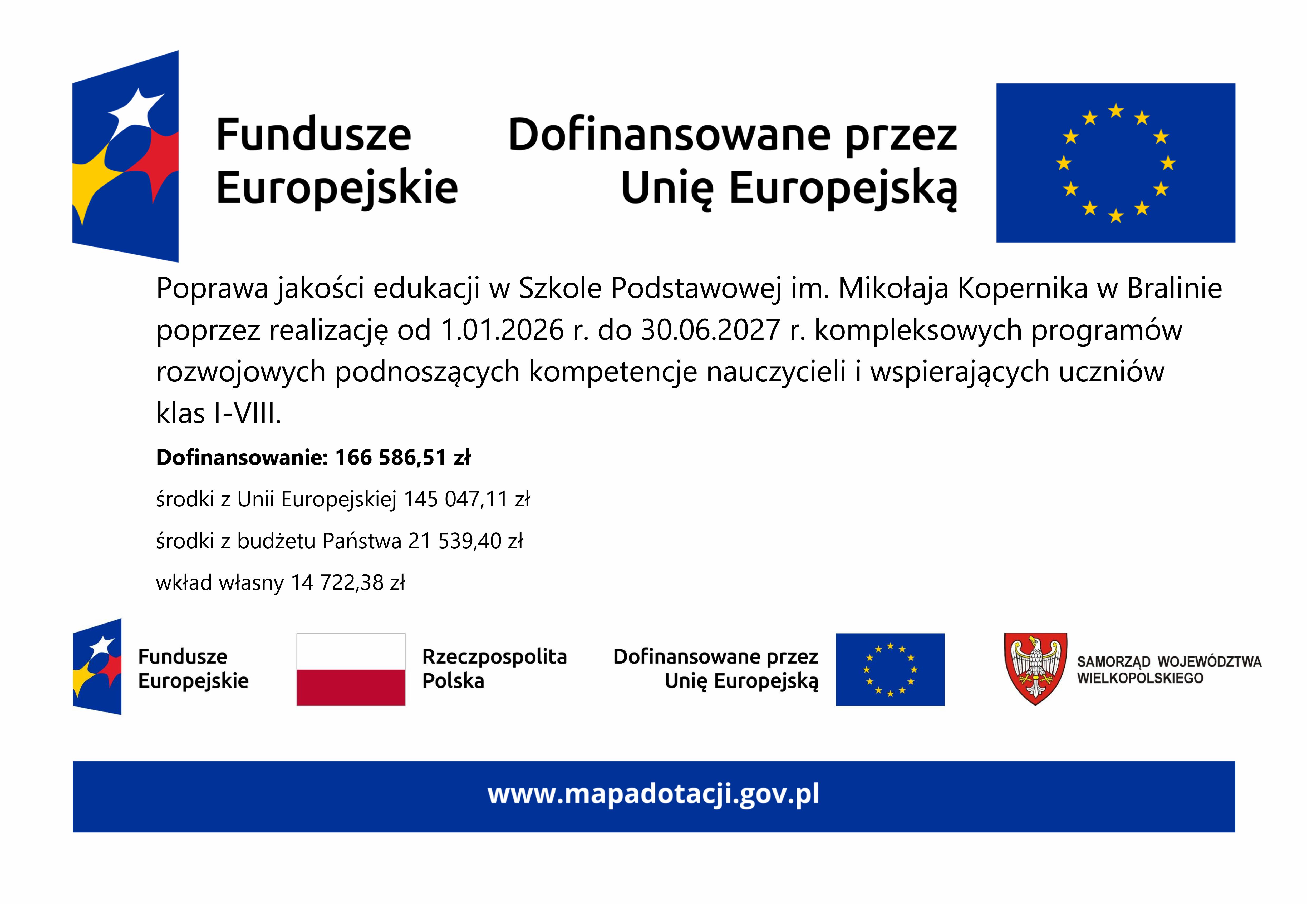 Dofinansowanie Szkoła Podstawowa im. Mikołaja Kopernika w&nbsp;Bralinie