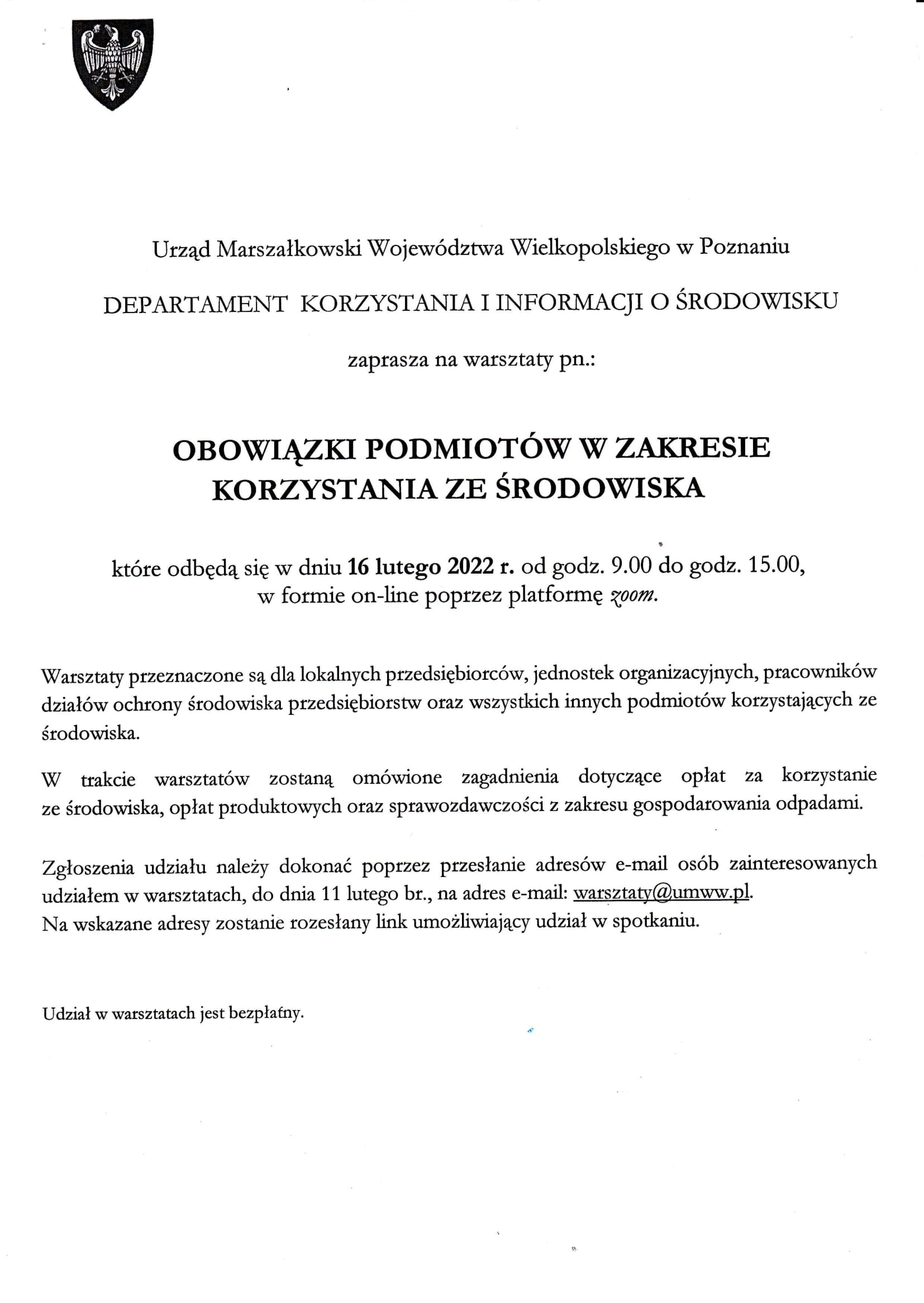 Zaproszenie na warsztaty on-line dla przedsiębiorców
