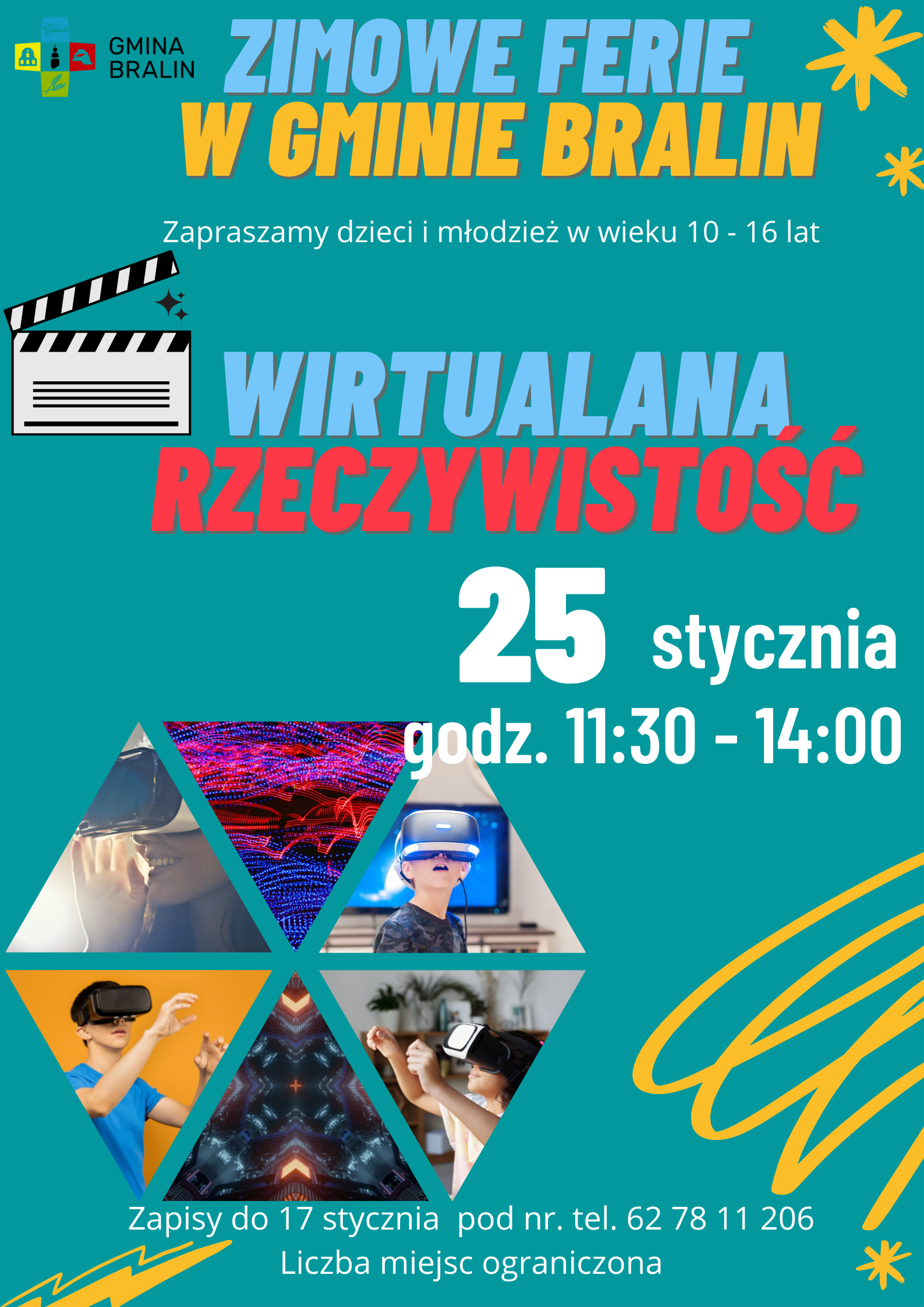 Plakat na Wirtualną Rzeczywistość- ferie w gminie Bralin