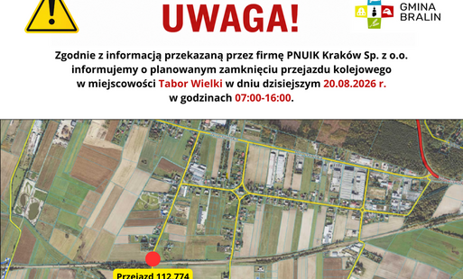 Komunikat o planowanym zamknięciu przejazdu kolejowego