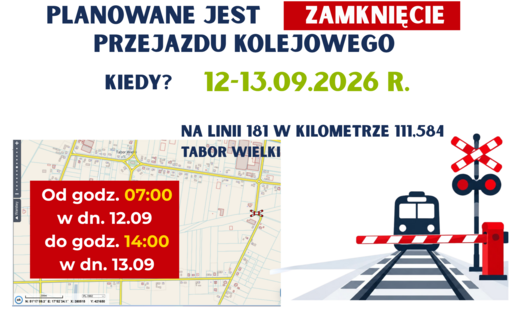 Komunikat zamknięcie przejazdu kolejowego